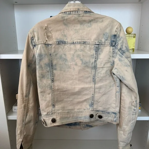 FREE PEOPLE Distressed Acid Wash Denim Jacket - Picture 2 of 4